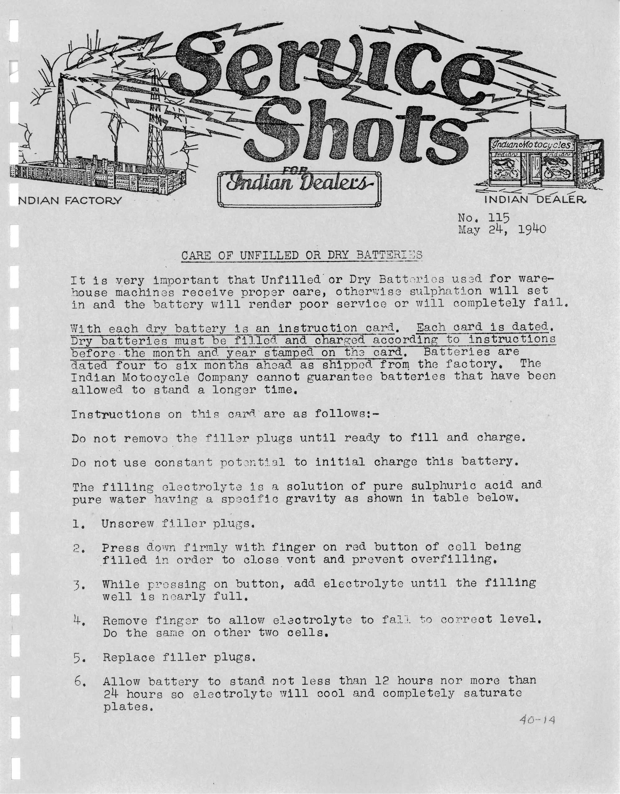 115 - Care Of Unfilled Or Dry Batteries - Vintage Indian Motorcycle Parts &Amp; Accessories