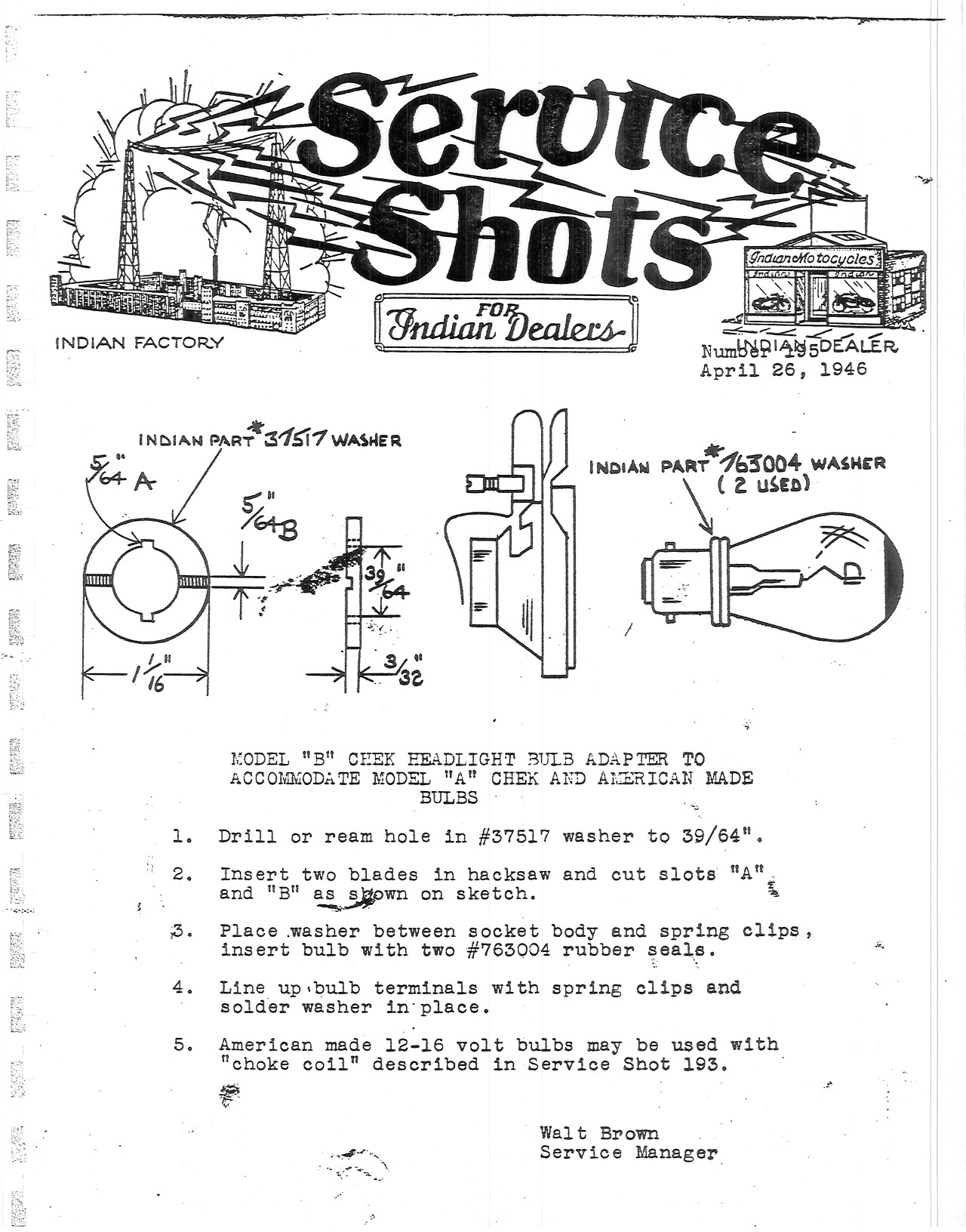 195 - Model &Quot;B&Quot; Chek Headlight Bulb Adapter To Accommodate Model &Quot;A&Quot; Chek And American Made Bulbs - Vintage Indian Motorcycle Parts &Amp; Accessories