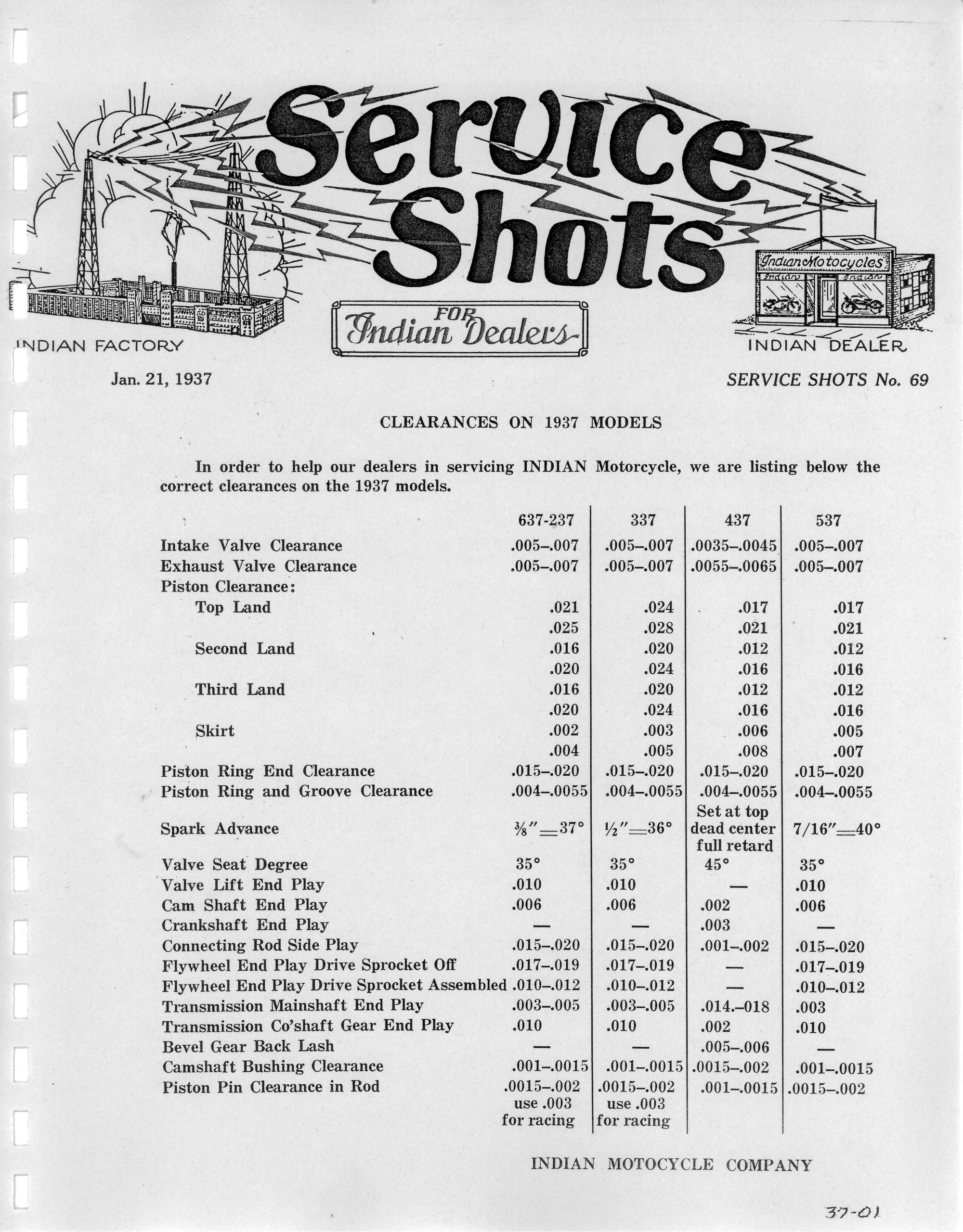 69 - Clearances On 1937 Models - Vintage Indian Motorcycle Parts &Amp; Accessories